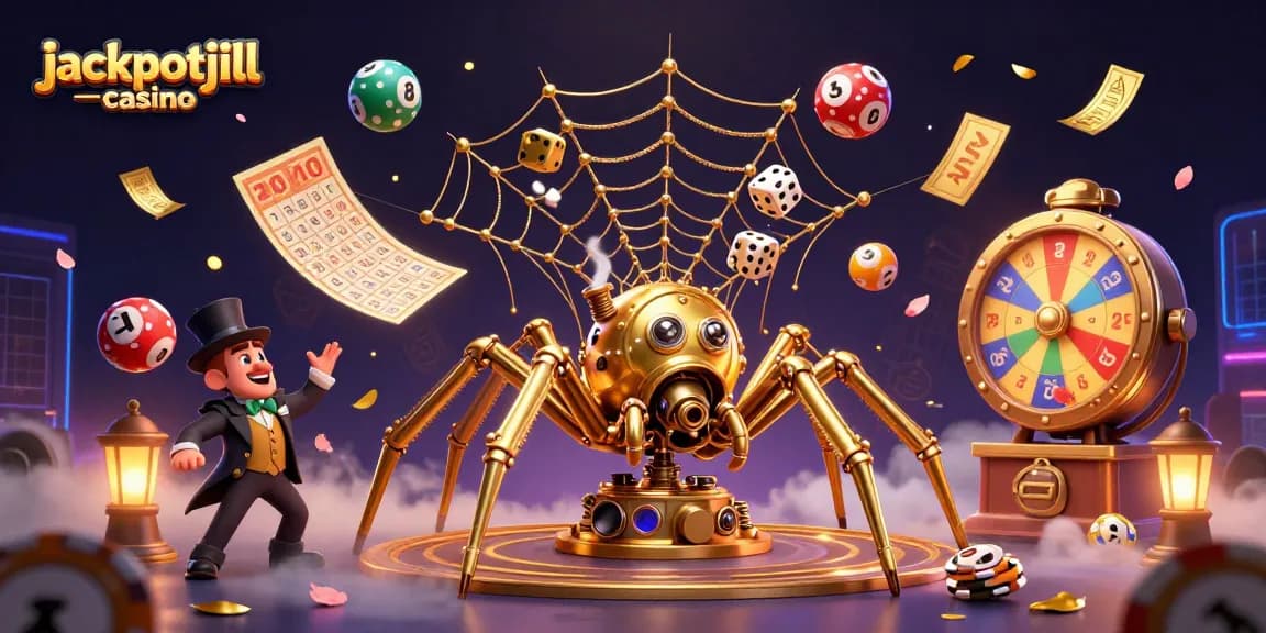 Win exciting prizes at jackpotjill casino with a vibrant steampunk themed lottery scene.