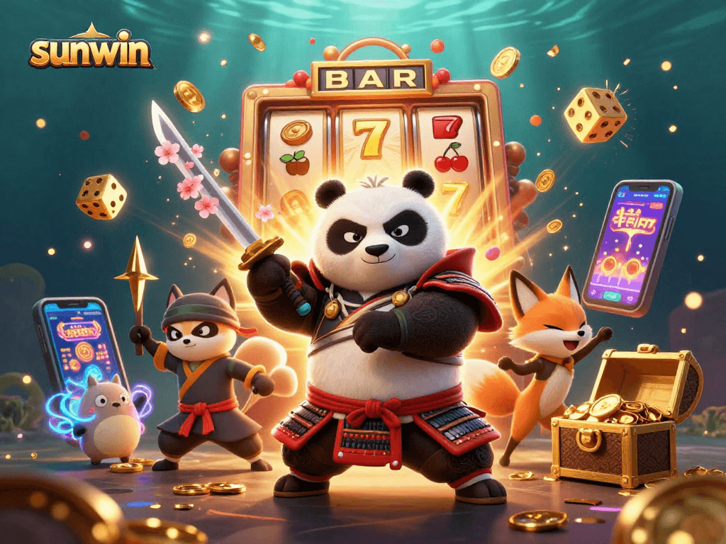 Experience thrilling wins with sunwin's dynamic slot game featuring samurai panda and ninja fox.