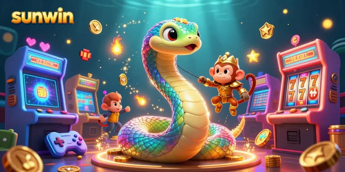 Engage in the vibrant world of sunwin featuring a rainbow serpent and monkey king amidst immersive casino visuals.
