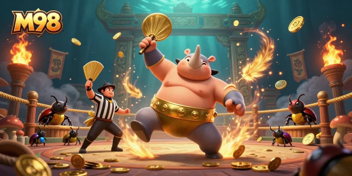 Experience exciting gameplay and winning chances with M98's dynamic casino scene featuring the sumo champion.