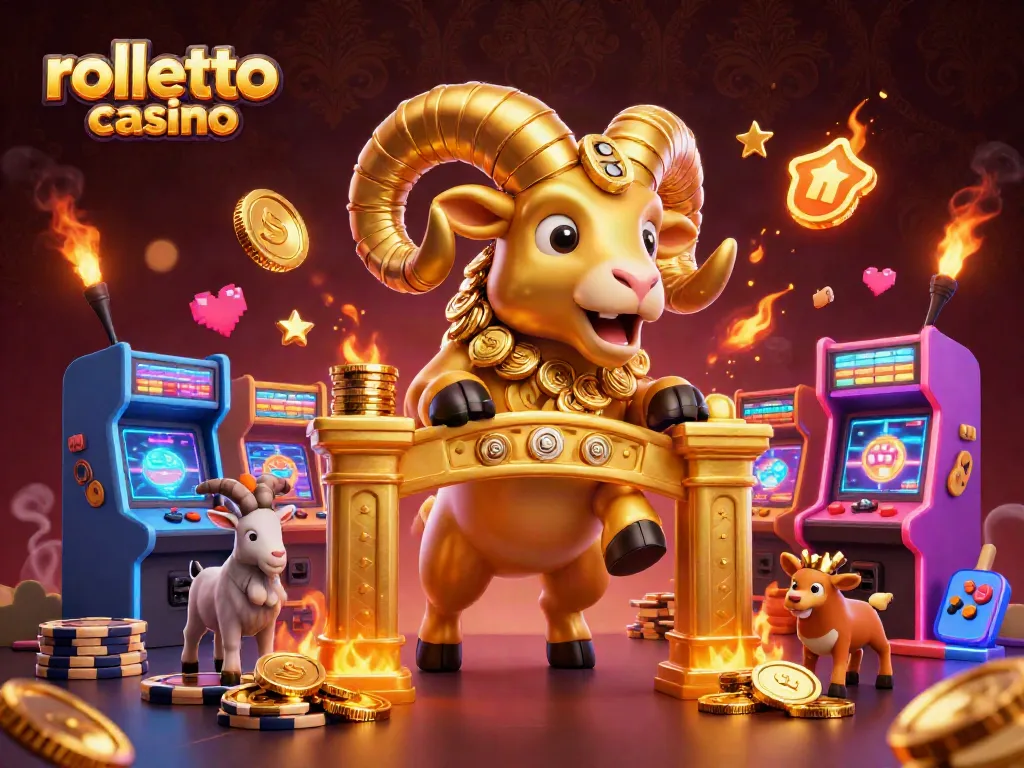 Experience thrilling gameplay at rolletto casino, where a golden ram charges through a vibrant gaming landscape.