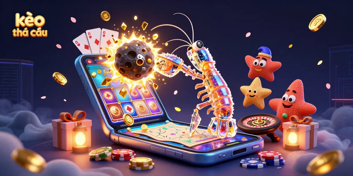Engage with kèo nhà cái as a cartoon mantis shrimp battles asteroids amidst vibrant casino elements.