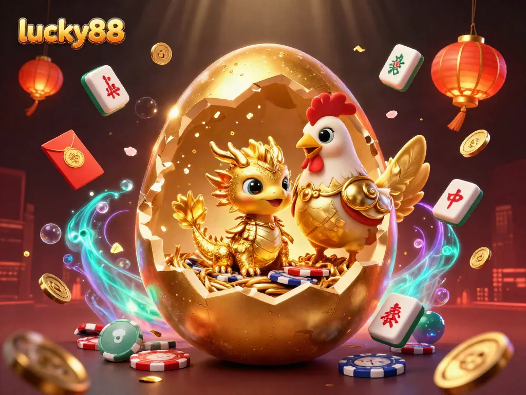 Spin the lucky88 slot with golden dragon and poker chips in an ultra-detailed 3D illustration.