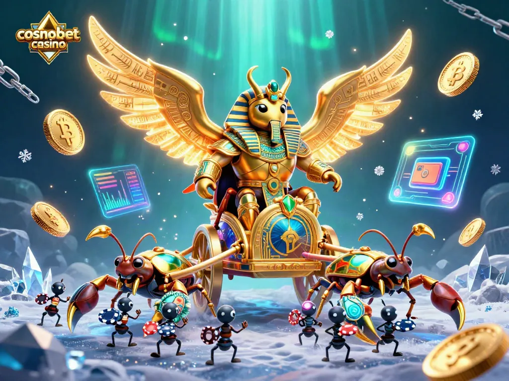 Experience thrilling gameplay at cosmobet casino with iconic characters and crypto elements in this vibrant 3D illustration.