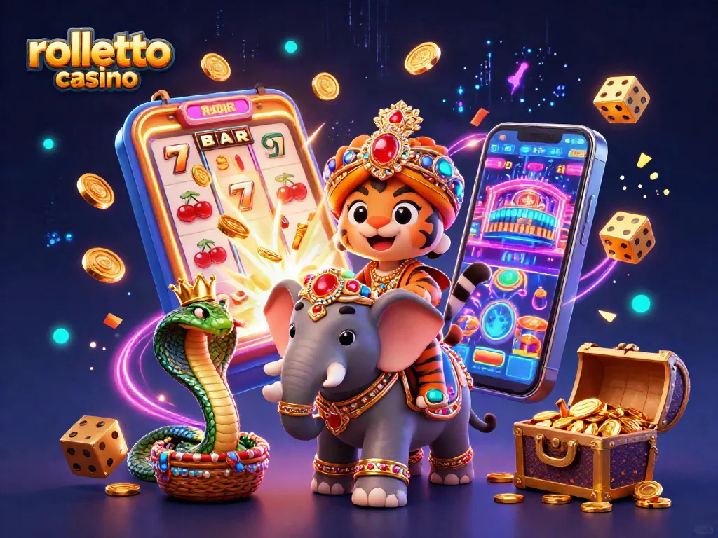 Experience excitement at rolletto casino with vibrant 3D characters celebrating casino wins and bonuses.