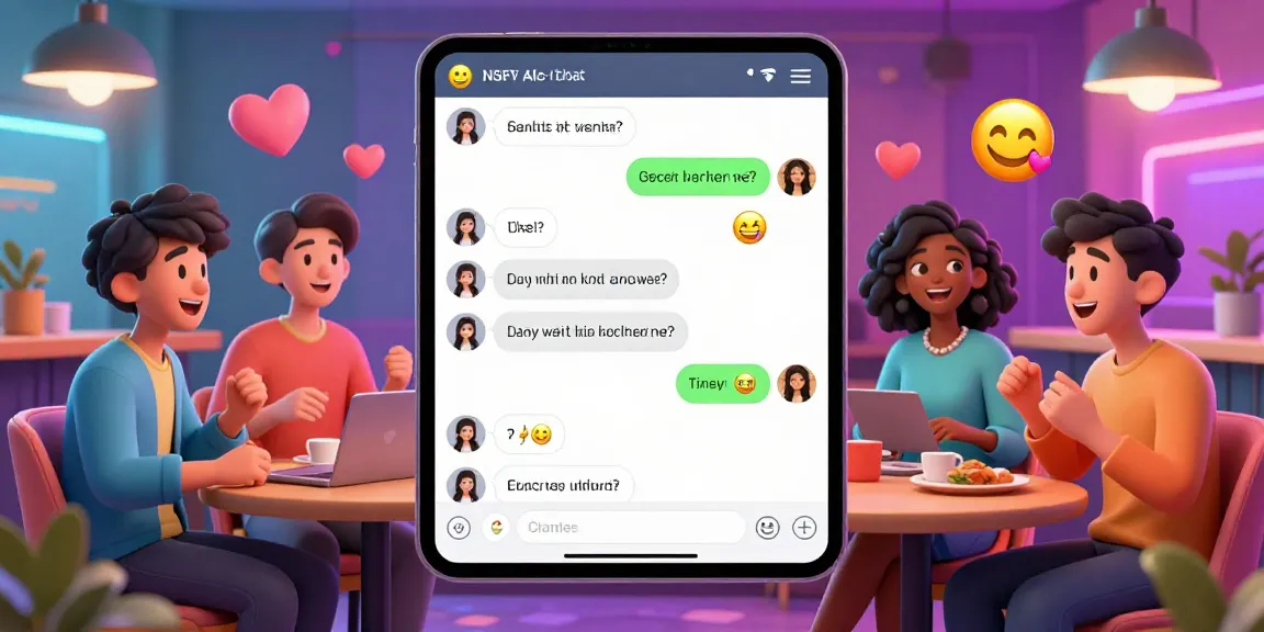 Engaging NSFW AI chat scene with animated characters in a vibrant digital café setting.