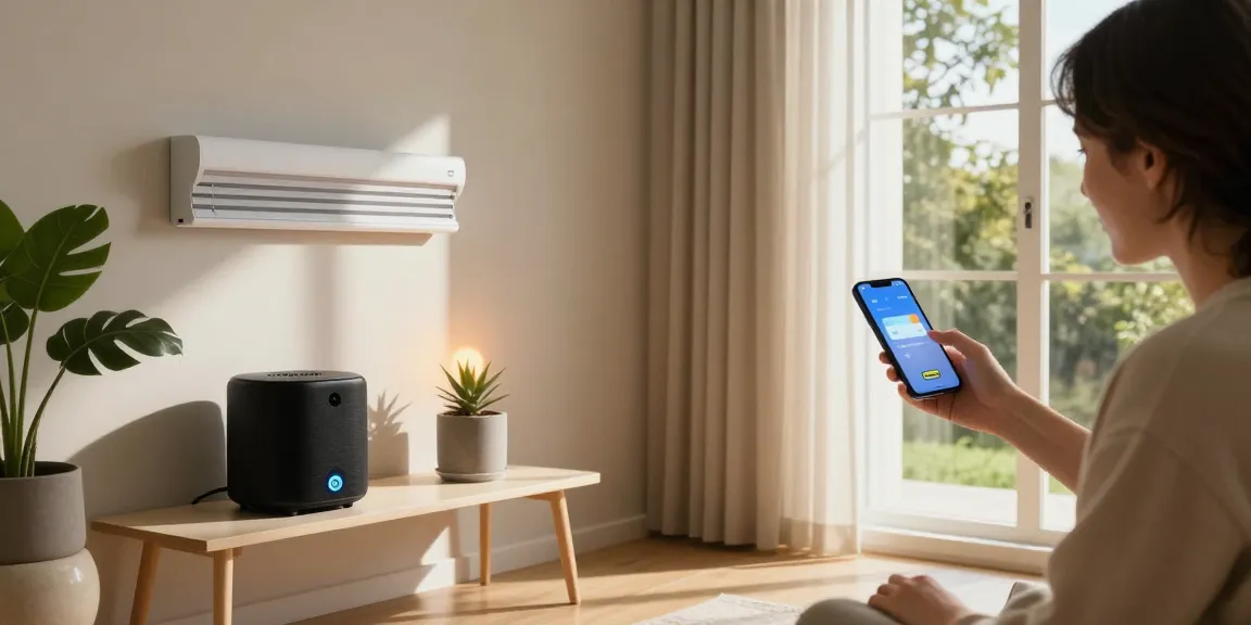 IKEA smart home devices enhance modern living room with smart lighting and automated blinds for an inviting ambiance.