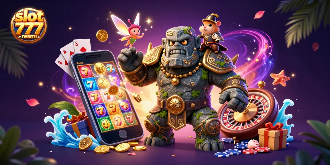 Engage in thrilling gaming action with slot 777 resmi featuring a lively golem, fairy, and hamster knight.
