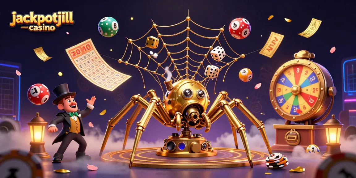 Win exciting prizes at jackpotjill casino with a vibrant steampunk themed lottery scene.