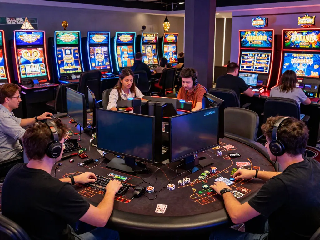 Players enjoying a vibrant gaming experience on gem88.com with diverse games and lively atmosphere.