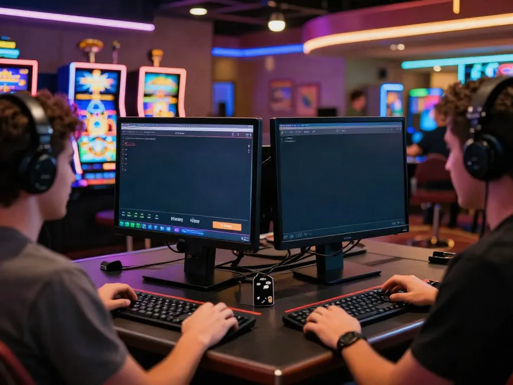 Captivating scene at the best credit card casinos showing a player engaging with vibrant online casino games.