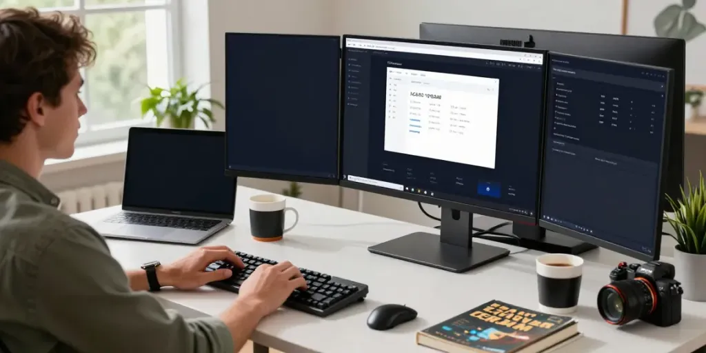 Web developer optimizing instant indexing processes in a vibrant tech workspace.