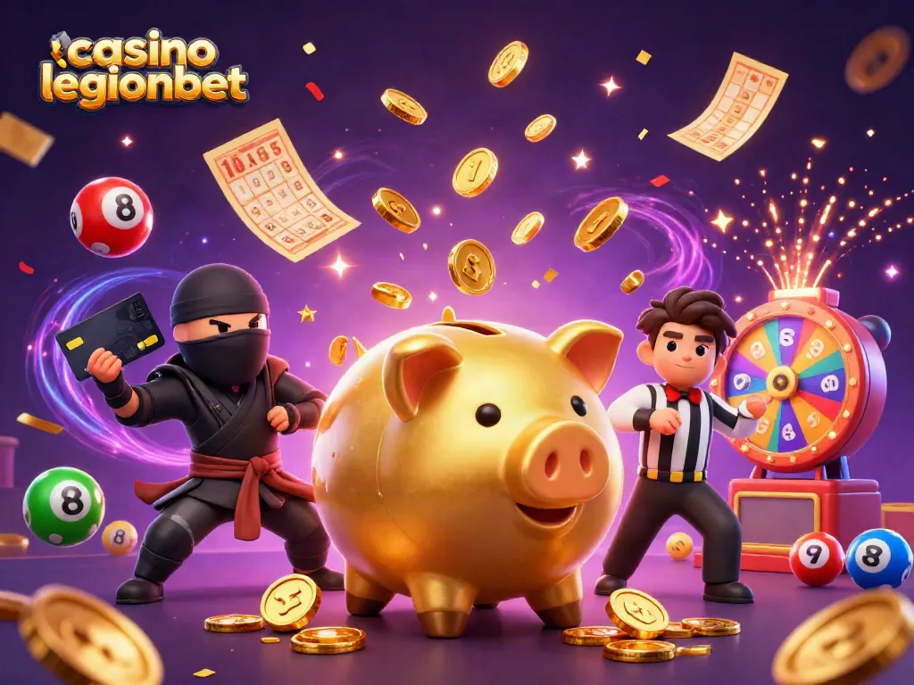 Experience a thrilling gaming atmosphere at casino legionbet with vibrant cartoon illustrations and dynamic elements.